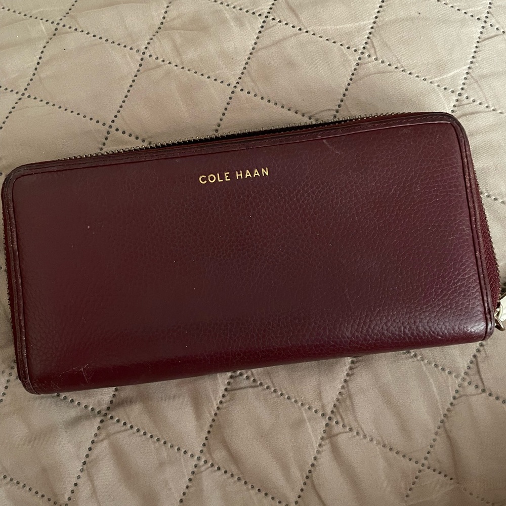 Cole Haan Burgundy Zip-Around Leather Wallet